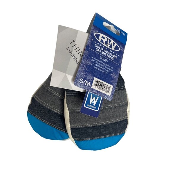 Rugged Wear Youth Cold Weather Ski Mittens Insulated Blue Gray Size S/M New - Picture 1 of 7